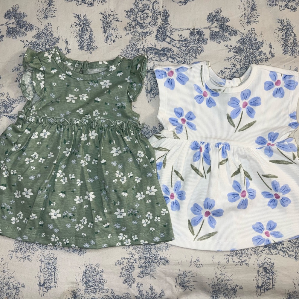 Carter's Green and White Casual Flutter Sleeve Dress